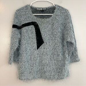 Jamie Sadock Vintage 80's Pale Blue Fringe Pullover Sweater Size Medium